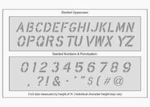 Slanted font alphabet stencil character guide
