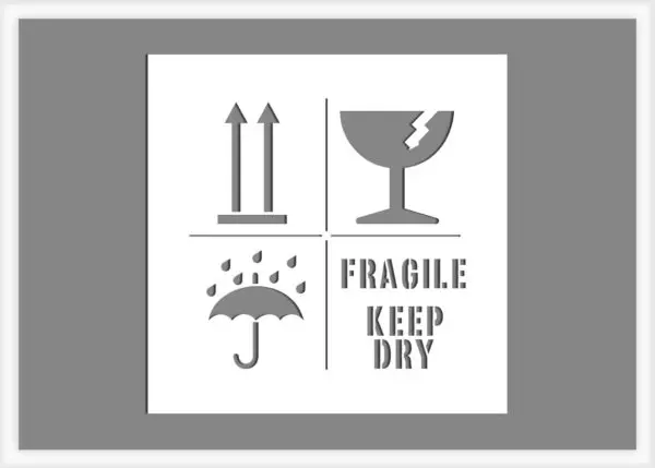 Fragile Keep Dry text and graphic stencil